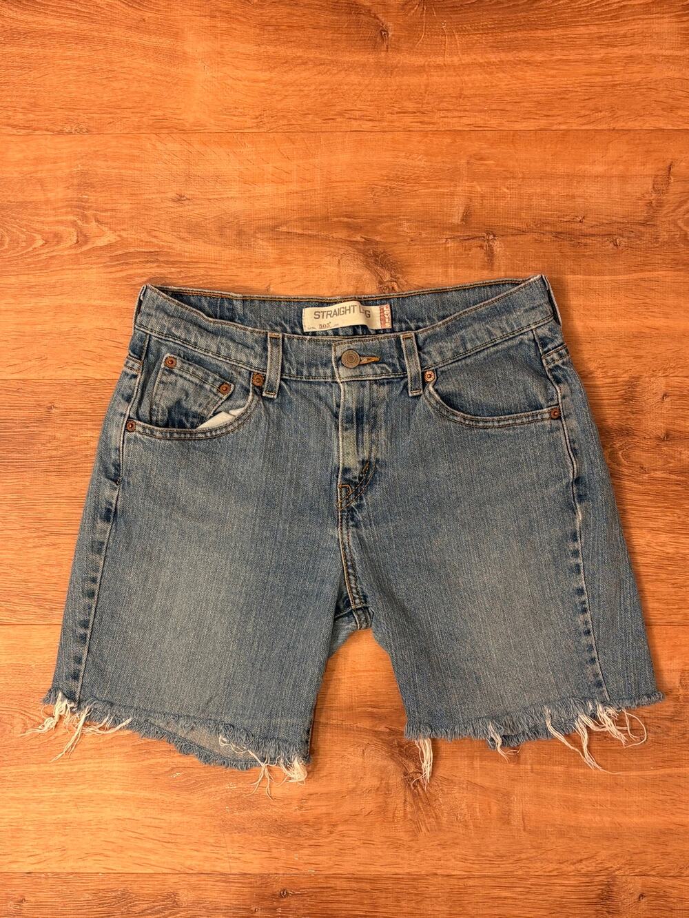Levi’s 505 Straight Leg Denim Cutoff Shorts Blue Raw Hem
